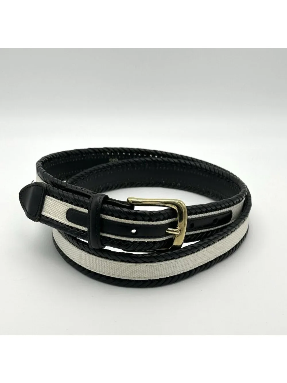 Izod Men’s Dress Belt Size 40 Black Leather White Canvas Golf Preppy